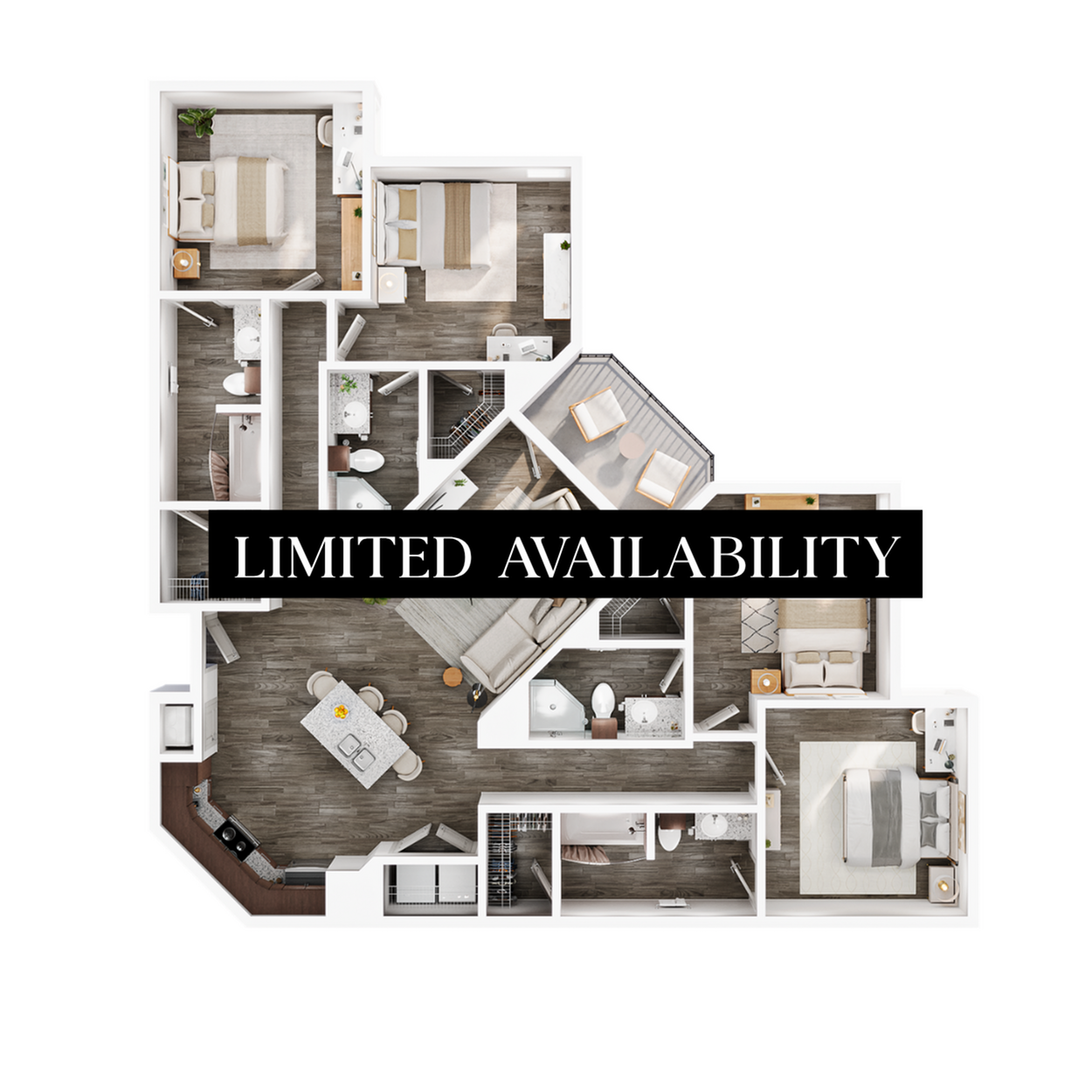 A 3D image of the 4BR/4BA – Max Elite floorplan, a 1604 squarefoot, 4 bed / 4 bath unit