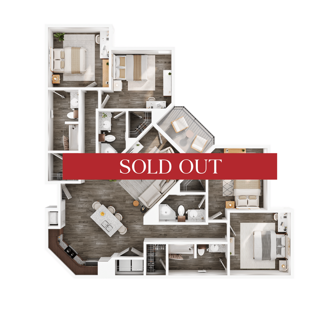 A 3D image of the 4BR/4BA – Max Elite floorplan, a 1604 squarefoot, 4 bed / 4 bath unit